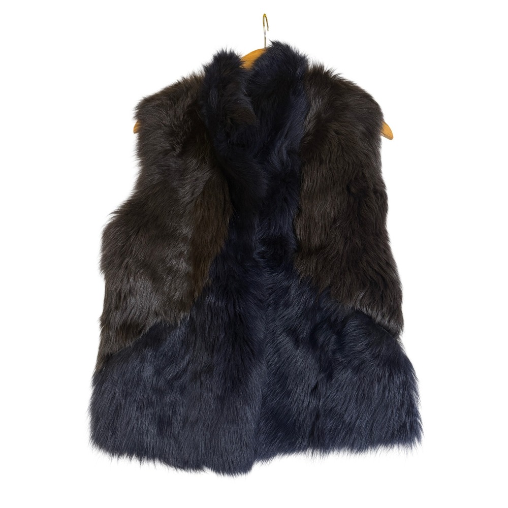 M.PATMOS Toscana Shearling Fur Vest Colorblock Navy Black XS/S Luxury Layering